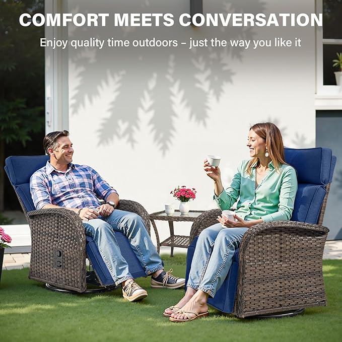 Belord 7 Piece Patio Furniture Set with 4 Swivel Recliner Chairs and 3 Side Tables, Dual-Adjust Wicker Chaise Lounge Chairs for Outdoor Patio Conversation, All-Weather Brown Rattan Belord