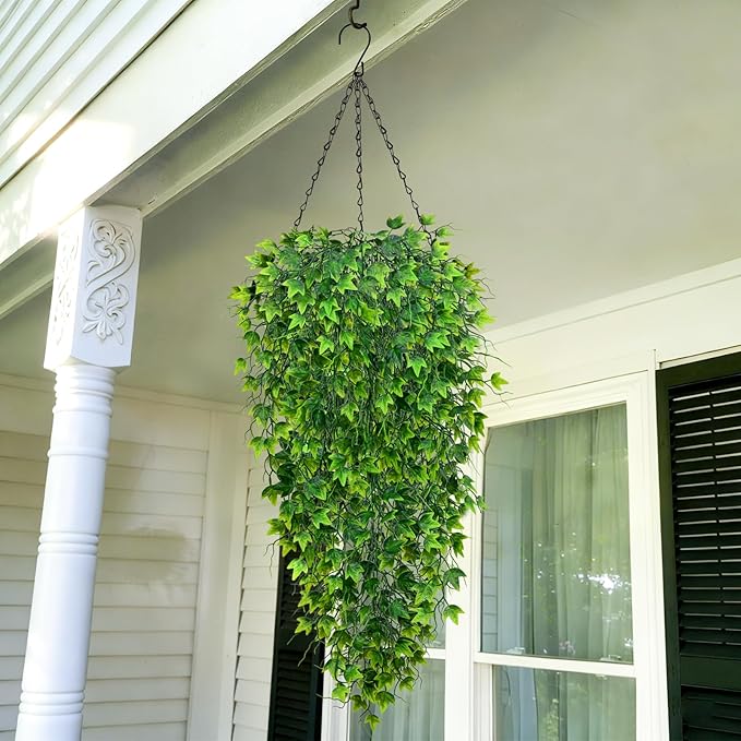 Waipfaru Artificial Hanging Ivy for Outdoors, Fake Hanging Plants, 4pcs Faux Ivy Pothos Vines Greenery for Wall Home Bedroom Living Aesthetic Kitchen Office Aesthetic Kitchen Indoor Outdoor Decor Waipfaru