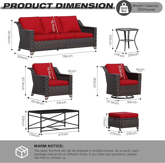 Joyside Wicker Patio Furniture Sets, 5 Pieces Upgraded Large Size Outdoor Furniture with Swivel Rocking Patio Chairs, Outdoor Ottoman and Side Table, Thick Cushions, Wide Armrest Joyside