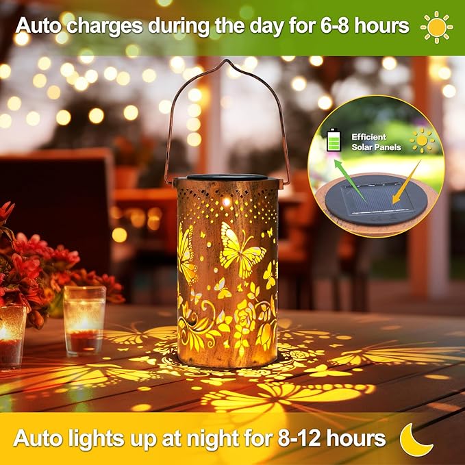 2 Pack Butterfly Birthday Gifts for Women Mom Grandma Solar Lanterns Outdoor Waterproof Garden Decor Hanging LED Decorative Light for Patio Yard Lawn Gardening Gifts DIBIEECN