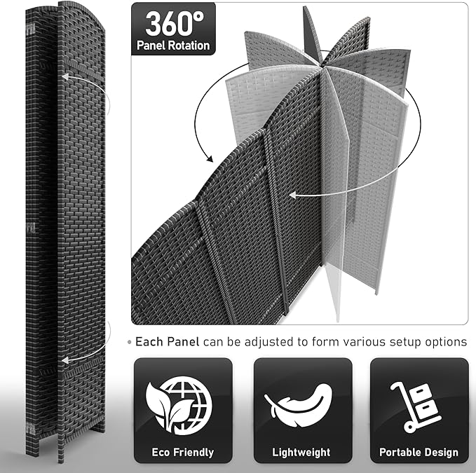 Sorbus 4 Panel Room Divider 6 ft. Tall - Privacy Screen, Extra Wide Double Hinged Panels, Mesh Hand-Woven Design, Partition Room Dividers and Folding Privacy Screens, Wall Divider for Room Separation Sorbus