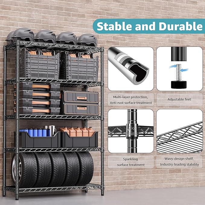 1750 lbs Steel Storage Shelving 5-Tier Utility Shelving Unit Steel Organizer Wire Rack for Home,Kitchen,Office,Garage, 1750 LBS Capacity 17.7" D x 47.2" W x 72.3" H MEIGAOPLASTICANDMETALHKCOLIMITED