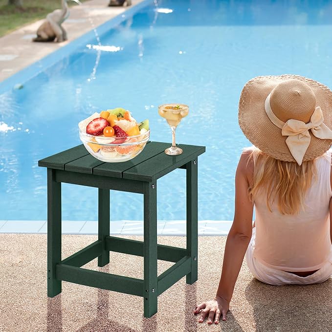 LZRS Adirondack Square Outdoor Side Table for Patio, Pool Composite Patio Table,HDPE End Tables for Backyard,Pool, Indoor Companion, Easy Maintenance & Weather Resistant(Dark Green) LZRSPET