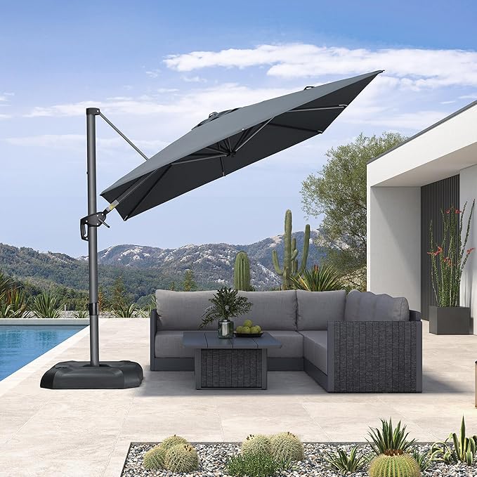 PURPLE LEAF 8 Feet Patio Umbrella Outdoor Cantilever Square Umbrella Aluminum Offset Umbrella with 360-degree Rotation for Garden Deck Pool Patio, Grey PURPLELEAF