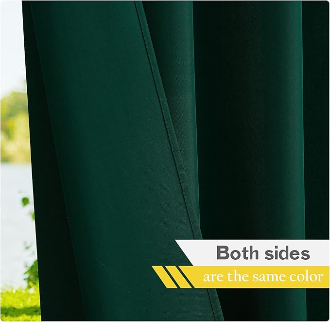 NICETOWN Canvas Outdoor Curtains for Patio Waterproof 108" Long, 2 Panels Top and Bottom Grommet Thermal Insulated Privacy Drapes for Outdoor Gazebo, Dark Green, 55" Wide Per Panel NICETOWN