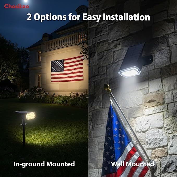 Solar Lights Outdoor Waterproof, 3 Lighting Modes Solar Spot Lights Outdoor, LED Solar Spotlights, Ultra Bright Dusk-to-Dawn Uplights for Garden, Landscape, Yard, Pathway, IP65, Auto On/Off Chasikeo