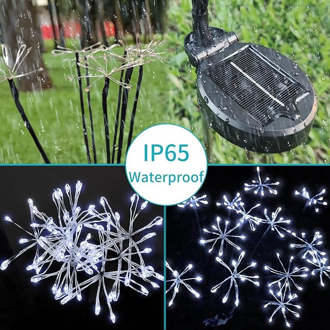 JJGoo Solar Garden Lights, New Upgraded 2 Pack Solar Swaying Starburst Light, Waterproof Fireworks Outdoor Lights, Yard Patio Pathway Decoration, White JJGoo