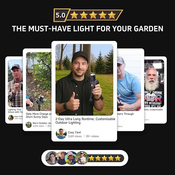 All Night Solar Spot Lights 2500mAh, Adjustable Angle Landscape Lights Waterproof, Separate Panel LED Uplight Dusk to Dawn, 5 Lighting Modes for Plant Flag Sign Bush 6 Pack Varmtalys