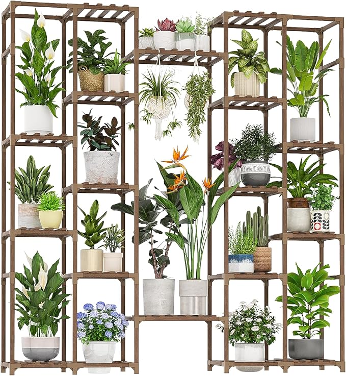 Plant Stand Indoor Tall Hanging Plant Shelf 16 Tiers Large Outdoor Plant Rack for Multiple Plants Wood Plant Holder for Living Room Garden Balcony Gentingbro