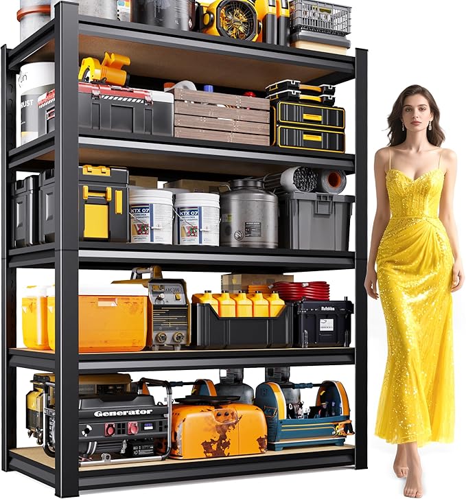 71.2" H Garage Shelving Heavy Duty Storage Shelves, Metal Adjustable Shelving Unit, Utility Garage Organizer Shelf for Basement, Pantry, Kitchen, Warehouse,15.7" Dx35.4 Wx71.2 H Black Rootora