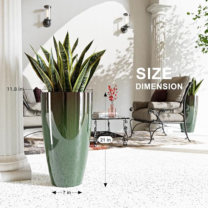 QCQHDU 21 inch Tall Planters for Outdoor & Indoor Plants, 2 Pack Sturdy Plant-Flower-Tree Pots for Front Porch Patio Deck Living Room Decor QCQHDU