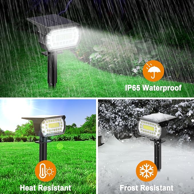 LANSOW Solar Spot Lights Outdoor, [2 Pack/76 LED] 2-in-1 Solar Landscape Spotlights, 3 Modes IP65 Waterproof Dusk to Dawn Solar Powered Flood Wall Lights for Outside Yard Garden Path(Cool White) LANSOW