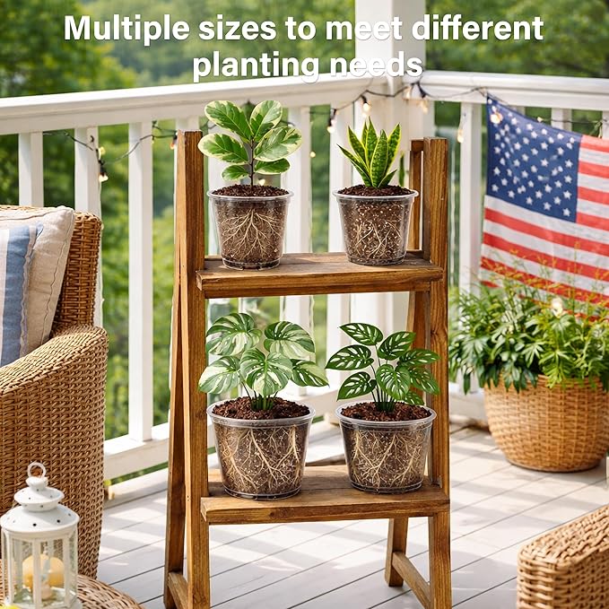8 Packs 8 Inch Reinforced Large Clear Nursery Pots with Sacuers, Transparent Plastic Plant Pot Seedling Planter with Drainage Holes for Vegetable Propagation, Root Cutting, Seed Starting Bluepro