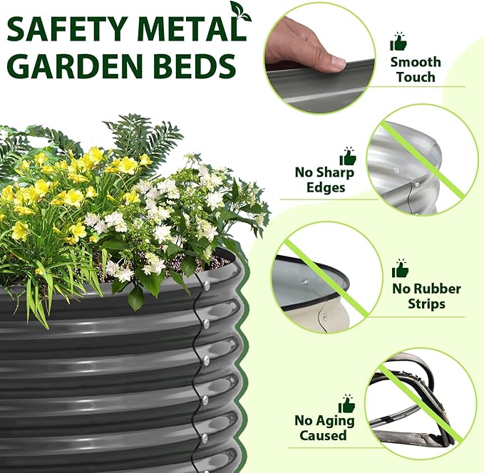 A ANLEOLIFE 8-Pack 4X4X1.5ft & 74x74x18in Deep Root Galvanized Raised Garden Beds Outdoor for Planting Vegetables Flowers Herb, Quartz Grey AAnleolife