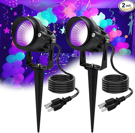 12W Black Lights for Glow Party,Purple LED Landscape Spot Lighting for Yard Garden Poster Bar Decoration,2Pack Qeeanmo