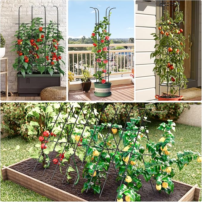 Tower Obelisk Garden Trellis for Climbing Plant，6.3FT/75.6" Rustproof Metal Potted Plant Climbing Support for Indoor Outdoor Flowers Vegetable Fruits Vines Support (2PCS) MQUPIN