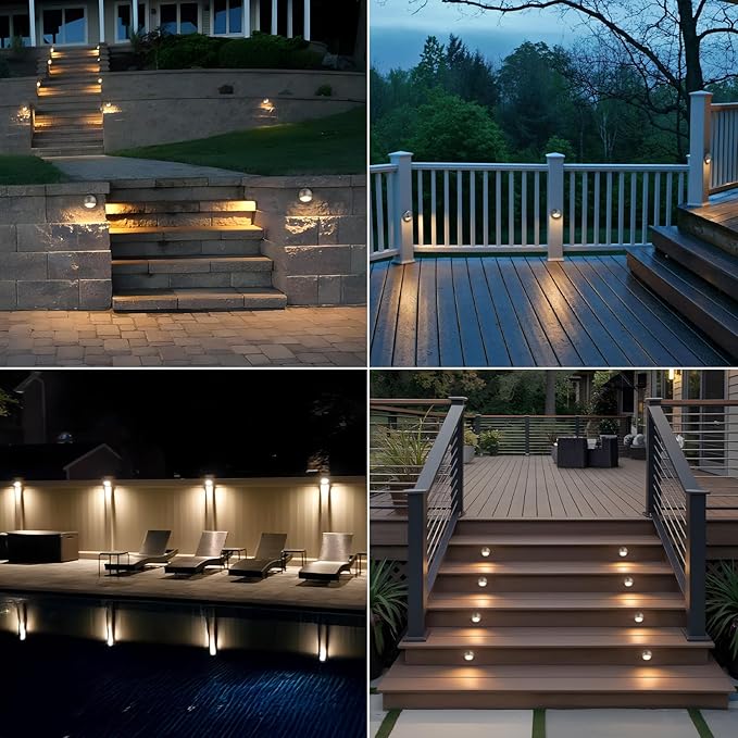LEONLITE 12-Pack Update 5CCT LED Low Voltage Deck Lights, 180LM 3.5inch Landscape Step Railing Fence Light, 12-24V AC/DC, CRI90, Die-cast Aluminum Housing & Frosted Glass Lens, UL Cord, Satin Nickel LEONLITE