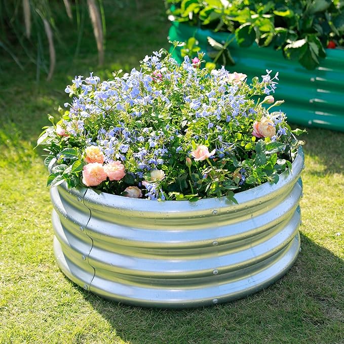 Land Guard Galvanized Raised Garden Bed 2Pcs, Planter Raised Garden Beds Outdoor, Round Clearance Raised Garden Beds for Gardening Vegetables 4x4x1ft…… LandGuard
