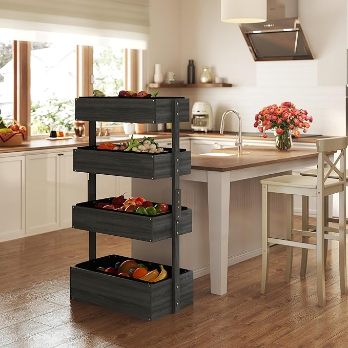 Outsunny Vertical 4 Tier Raised Garden Bed, Wooden Planter Box, Self-Draining with Bed Liner for Indoor Outdoor Flowers, Vegetables and Herbs, Gray Outsunny