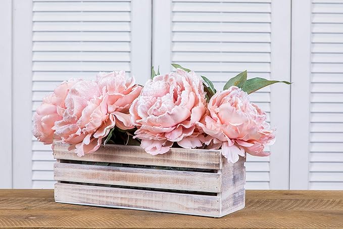 Wood Planter Box with Wine Crate Styled, 12x4 Inch Rectangular, Whitewash, Plastic Liner, Garden Centerpiece Display, Wedding Flowers Holder, Home and Venue Decor (12x4 Wine Crate Set of 4, Whitewash) Rootora