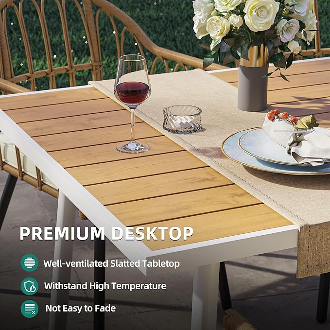 DWVO Patio Table Rectangle 59"x34.2", Patio Dining Table for 6 Weather-Resistant Outdoor Table with Umbrella Hole, Steel Frame, Adjustable Feet for Outdoor/Indoor DWVO