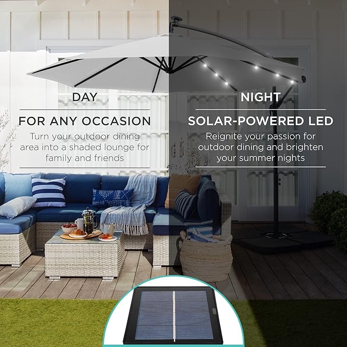Best Choice Products 10ft Solar LED Offset Cantilever Hanging Market Patio Umbrella, 8 Sturdy Ribs, Easy Adjustment - Fog Gray BestChoiceProducts
