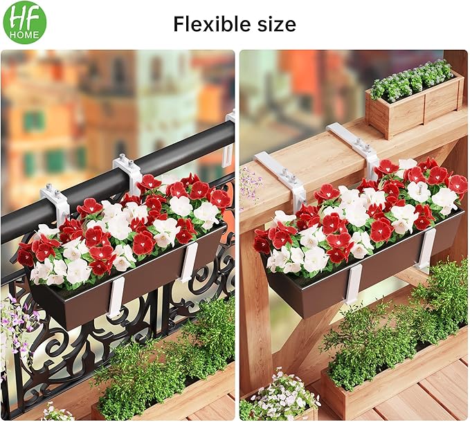 HFHOME Set of 4 Adjustable Window Planter Box Brackets, White Brackets for Window Boxes Planters, Planter Shelving with Adjustable Size The Width of The Bottom of The Planter Box (Patent Registered) HFHOME