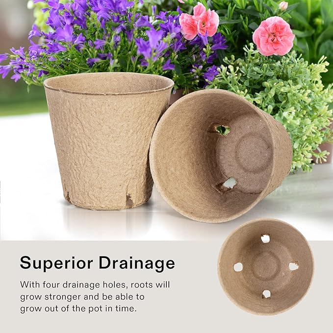 VIVOSUN Peat Pots, 120 Packs 3.15-Inch Seed Starting Pots with Drainage Holes, Round Nursery Pot, 20 Plant Labels for Flowers, Plants, Vegetables, 120Pcs VIVOSUN