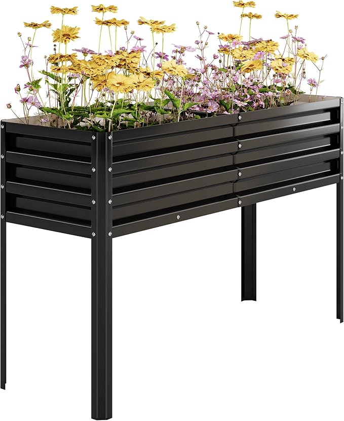 Galvanized Raised Garden Bed with Legs, 50×17×32 in Large Elevated Planter Box for Outdoor Plants, Sturdy Metal Raised Garden Beds for Vegetables, Flowers & Herbs, Backyard, Patio, Black Garvee