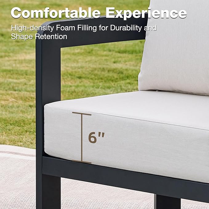 Outdoor Furniture Set, 2Pcs Patio Armchairs, Metal Modern Outside Furniture with 6'' Thick Cushions, Outdoor Conversation Set Balcony Chairs for Backyard, Porch,Deck, White COMLAXFIELD