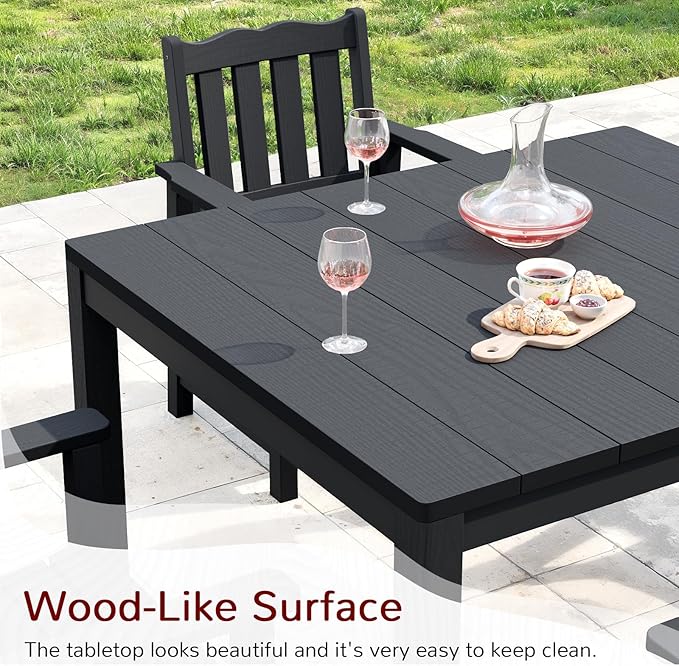 Stoog All-Weather Patio Dining Table for 4, Outdoor HIPS Dining Table with Aluminum Frame, Waterproof Patio Table, Never Rot or Fade, Black Stoog