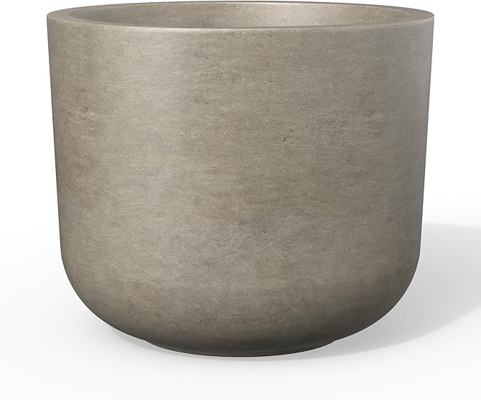 Kante Round Concrete Planter, 9 Inch Dia Classic Style Large Plant Pot with Drainage Hole for Indoor & Outdoor Plants, Ideal for Home, Patio, Garden, Weathered Concrete Kante