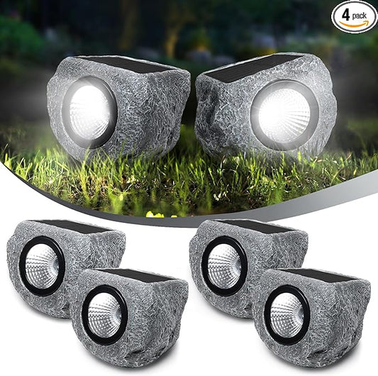 Solar Rock Lights Outdoor 4 Pack, Bright Solar Spotlights Outdoor Waterproof, Wireless LED Rock Lights, Auto On/Off Landscape Spotlights Walkway Solar Lights for Outside Yard Patio Pathway Flowerbed Timeflies