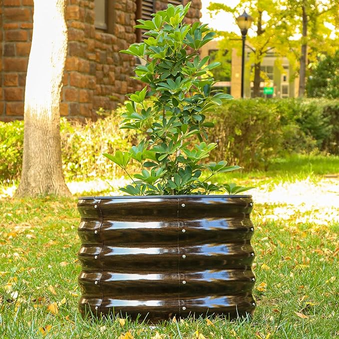 SnugNiture Raised Garden Bed, 2 PCS 2×2×1.5ft Round Galvanized Outdoor Planter Box, 17" Tall Deep Metal Garden Bed Kit for Planting Vegetables, Fruits, Flowers, Brown snugniture