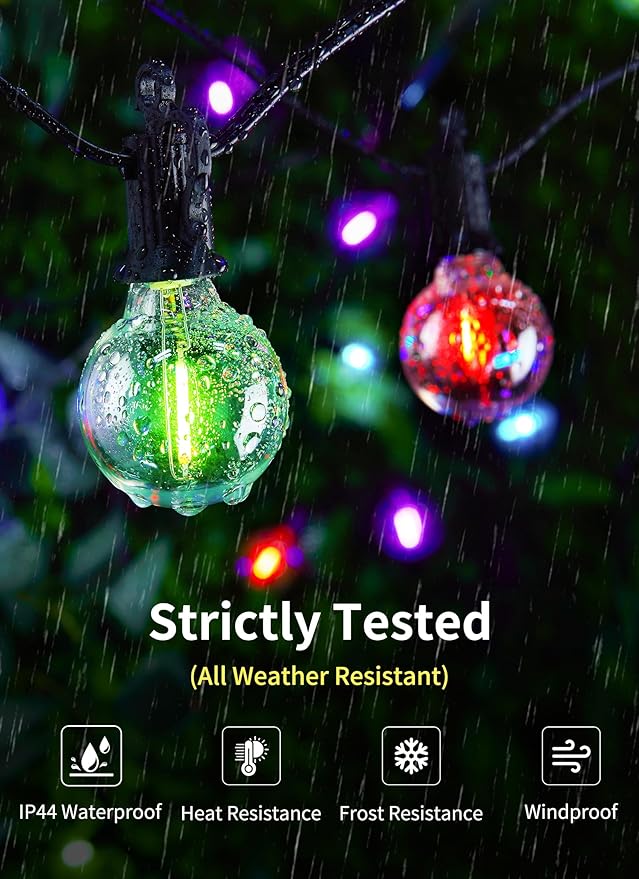 Brightown RGBW Outdoor String Lights, 58FT LED Patio Lights with Remote and Timer, Commercial Grade Waterproof Hanging Lights with 27 Shatterproof Bulbs(2 Spare) for Backyard Porch Garden Party Decor Brightown
