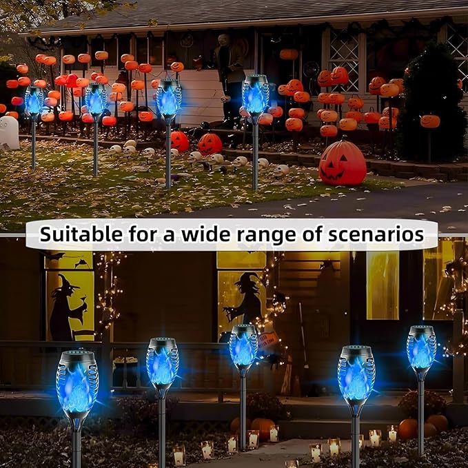 4 Pack Outdoor Solar Flame Light,Solar Lights Outdoor for Garden Decorations with Flickering Flame,IP65 Waterproof Solar Powered Yard Lights Torch Light for Lawn Patio Pathway (Blue) Rootora
