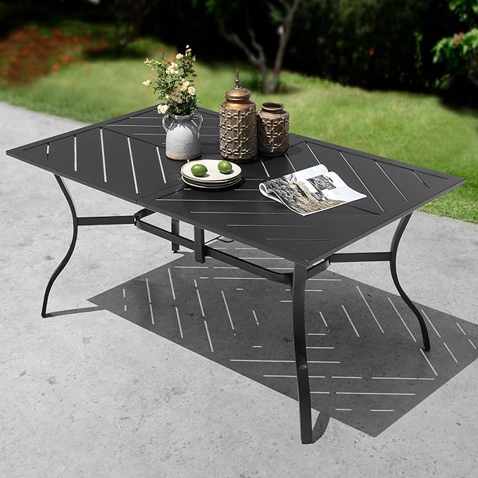NUU GARDEN 6-Person Outdoor Dining Table, All Weather Patio Table with Umbrella Hole, Backyard Bistro Table, Black, 61x37x29 inches, 150 LBS Load Capacity NUUGARDENCORPORATION