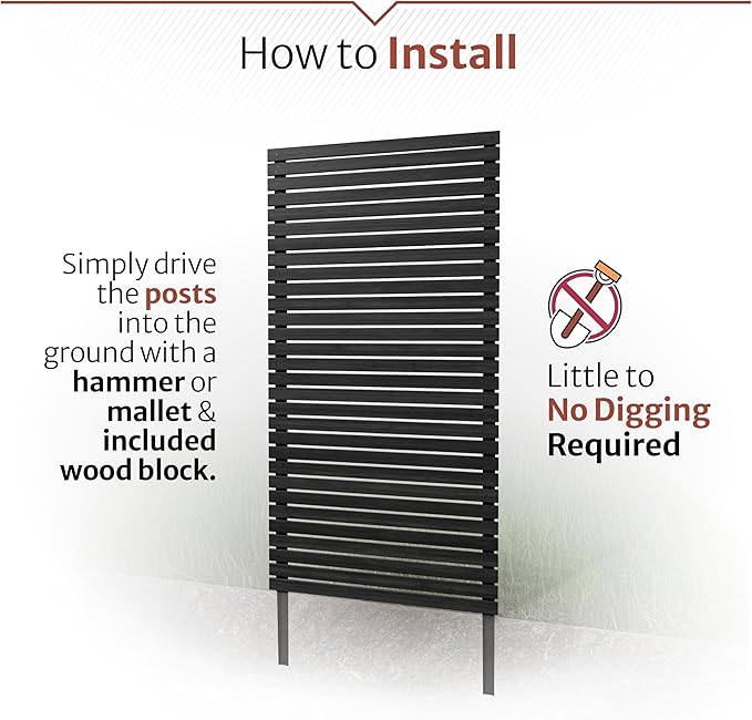 6ft H x 3.1ft W (1 Panel) No Dig Enclo Aspen Charcoal Wood Privacy Screen, Decorative Patio Privacy Screen, Great to Hide Trash Cans, Outdoor Privacy Fence Panel, Air Conditioner Fence, EC18042 Enclo