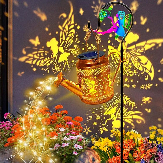 Solar Lanterns Outdoor Waterproof,Metal Watering Can Garden Decor,Fairy Hanging Solar Path Lights Yard Art,Outside Patio Decorations Gardening Christmas Gifts for Mom Grandma Women（with Shepherd Hook） YJFWAL