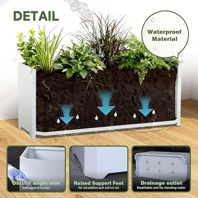 Steel Planter Box-32"x15"x15"-Rectangular Planters for Outdoor Plants, White Matel Planter Box Raised Support Feet for Patio, Deck, Garden, Yard, Drain Holes, Easy Assembly GJWCVLOUTDOORLIFESELLER