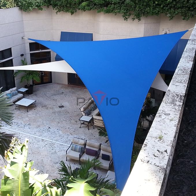 Patio Paradise 25' x 25' x 25' Sun Shade Sail Triangle Canopy Shade Cloth Fabric Sunlight Block Patio Pergola Cover HDPE Deck Awning for Outdoor Backyard Roof Shading, Blue Patio