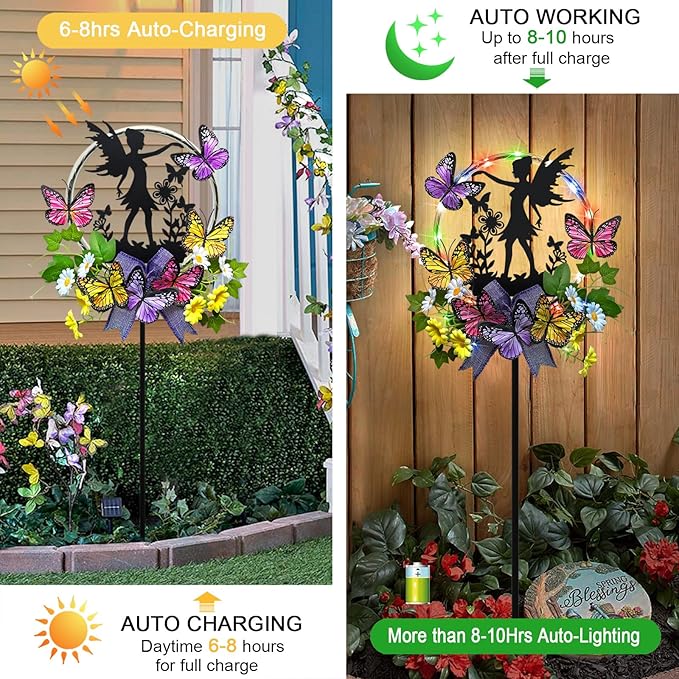 Solar Fairy Garden Decor, Silhouette Fairy with Butterflies Garden Stake,Waterproof for Outside,Walkway,Yard,Lawn,Patio HokfirmHomeDecorGarden