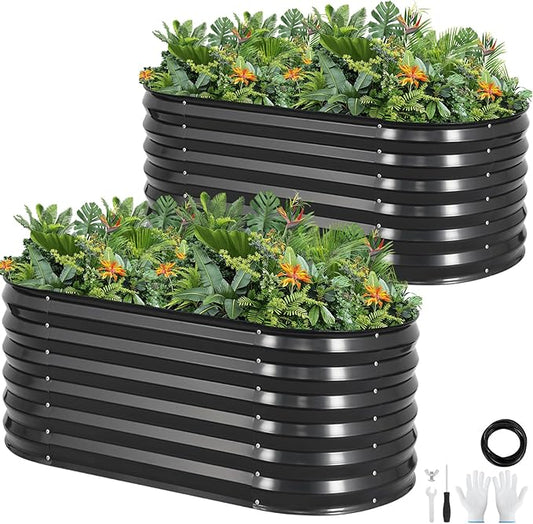 Galvanized Raised Garden Bed Outdoor |17'' Tall Planter Box Outdoor for Deep Root Plants | 2Pcs Raised Bed Kit for Gardening with Rubber Strip for Vegetables Flowers Fruits (Darkgrey, 4x2x1.4FT) GGOODGAIN