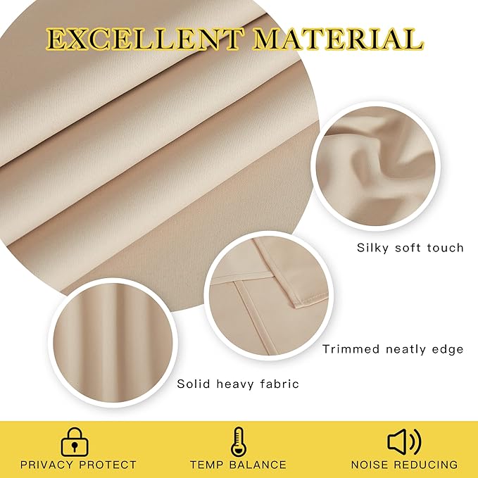 NICETOWN Blackout 102 inch Curtain for Living Room, Grommet Window Treatment Thermal Insulated Solid Sound Reducing Drapes for Bedroom, Biscotti Beige, 1 Panel, W52 x L102 NICETOWN