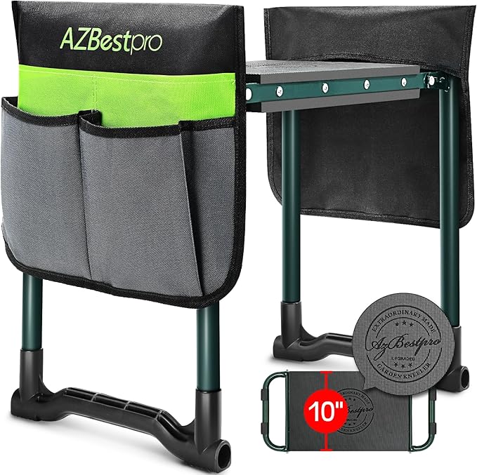Garden Kneeler and Seat Heavy Duty, Upgraded Foldable Gardening Stool - Widened to 10" Stable Wear-resistant Prevent Knee and Back Pain, Beautiful Logo high-end 2 Large Tool Bags Gift for Women AZBestPro
