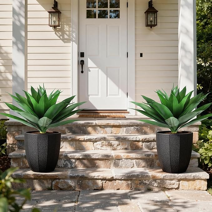 Ivydale Outdoor Faux Plants, 2 PCS 28" Artificial Agave Plant for Outdoors Outside Decoration, Large Fake Plants Realistic Greenery UV Resistant for Planter Porch Patio Yard Garden Indoor(Red) Ivydale