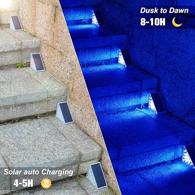 VOLISUN Solar Stair Lights 8 Pack, Solar Step Lights Outdoor Waterproof IP67, LED Outdoor Step Light,Outdoor Light Decor for Garden Stair, Deck, Front Step and Front Porch（Blue Lighting） VOLISUN