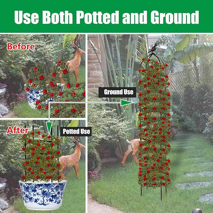 4-Pack 6FT Garden Obelisk Trellis for Climbing Plants,70”Metal Plant Support Tower, Heavy Duty Thickened Tube,Rustproof Black Flower Stand for Vines, Roses, Outdoor & Indoor Use TCBWFY