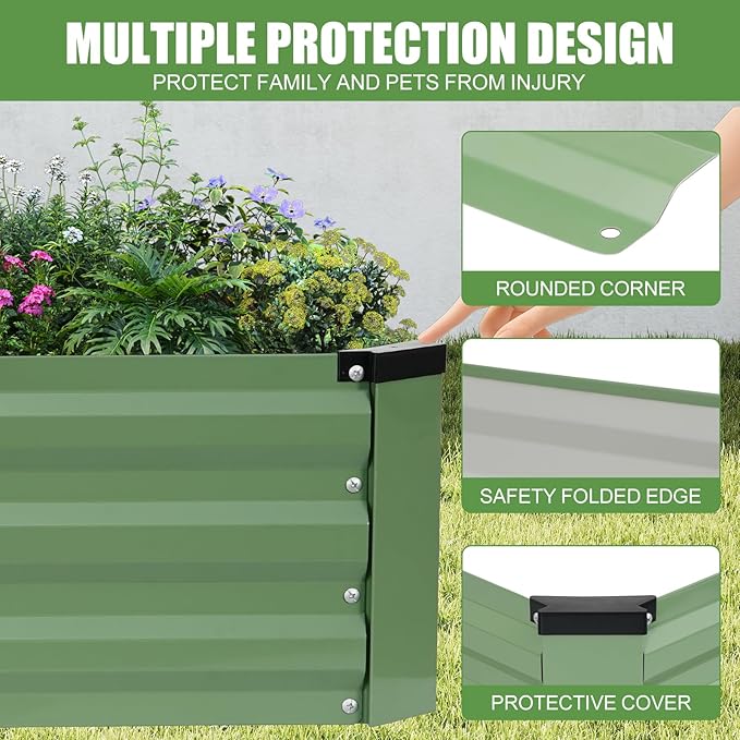 Galvanized Raised Garden Bed Outdoor | Metal Raised Garden Bed for Gardening 2Pack | Large Planter Box for Vegetables Flowers Fruits | Easy Assembly & Safety Design Flower Beds 6x3x1ft Olive Green Zettfuly