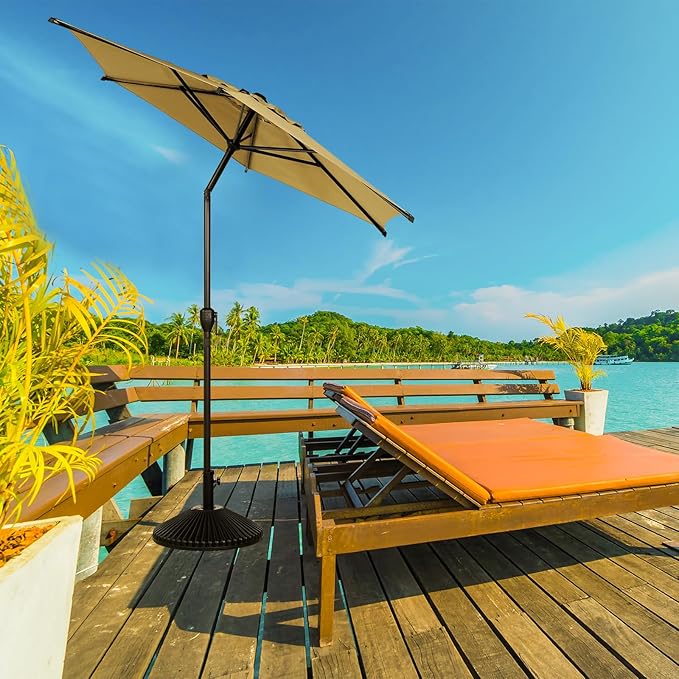 Abba Patio 7.5FT Lyon Outdoor Patio Umbrella Outdoor Table Umbrella with Push Button Tilt and Crank Market Umbrella 6 Sturdy Ribs UV Protection Waterproof for Garden Deck Backyard Pool Tan AbbaPatio